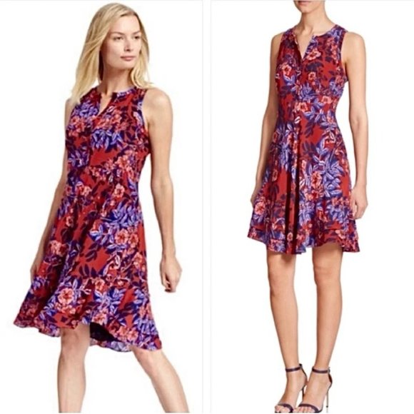 Rebecca Taylor Sz. 6 Silk Flame of The Forest Ruffle Floral Fit & Flare Dress - Picture 1 of 11